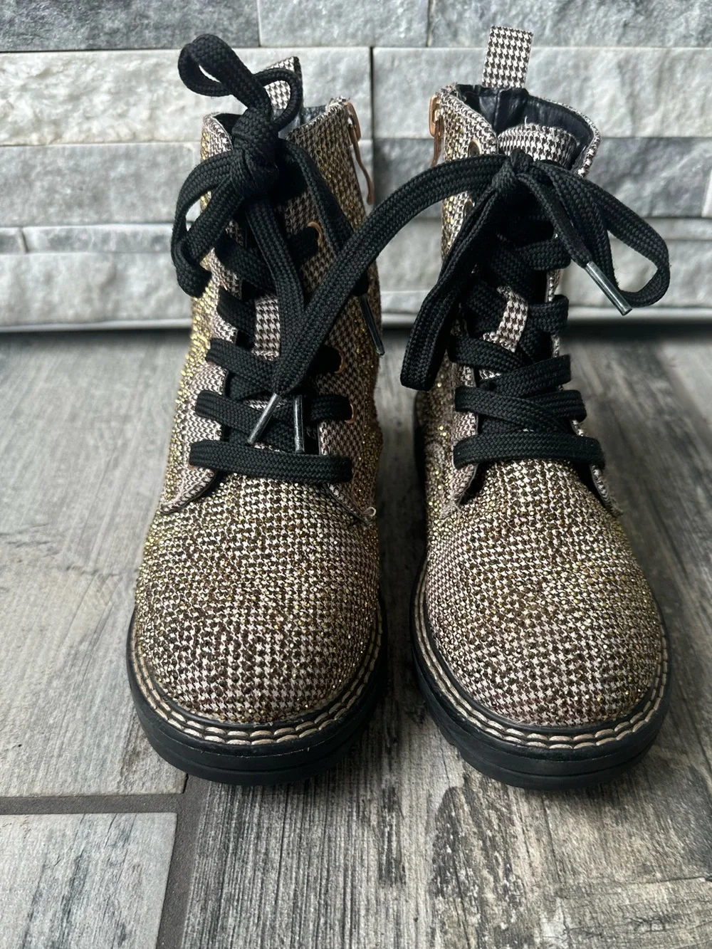 Kurt Geiger Mini Burlington Boot metallic gold combat boots Size 13